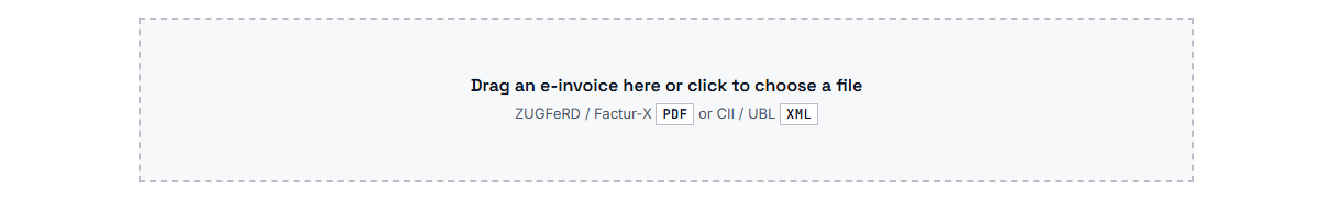The drop zone for ZUGFeRD and Factur-X PDFs and XML invoices.